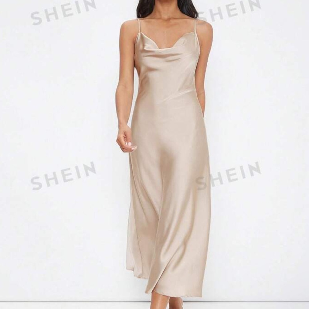 Cowl Neck Solid Slip Dress, XS